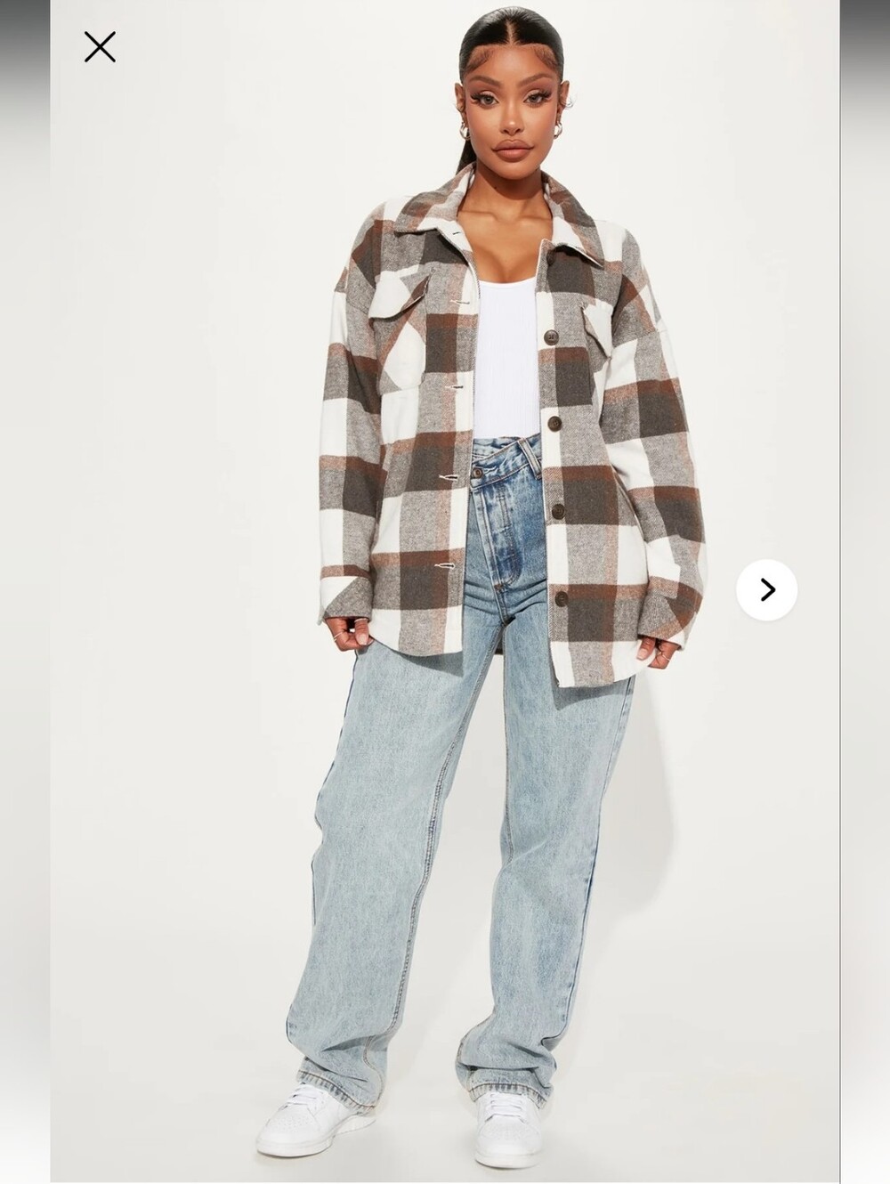 Fashion Nova Brown White Plaid Shacket